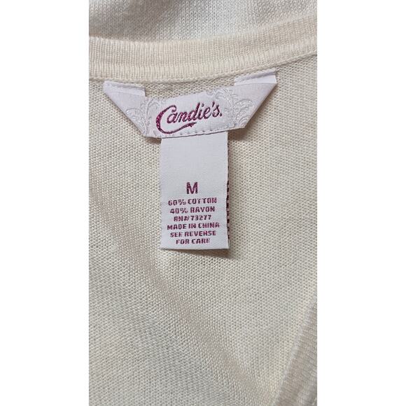 Candie's Beaded Crop Cardigan Sweater Button Down Embellished Knit Top Medium - Picture 4 of 4